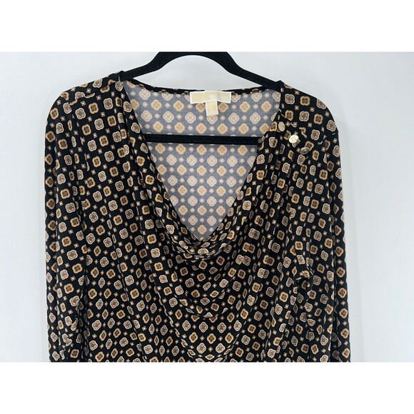 Women's Michael Kors Ruched Long Sleeve Draped Neck Blouse Size XL - Picture 2 of 6